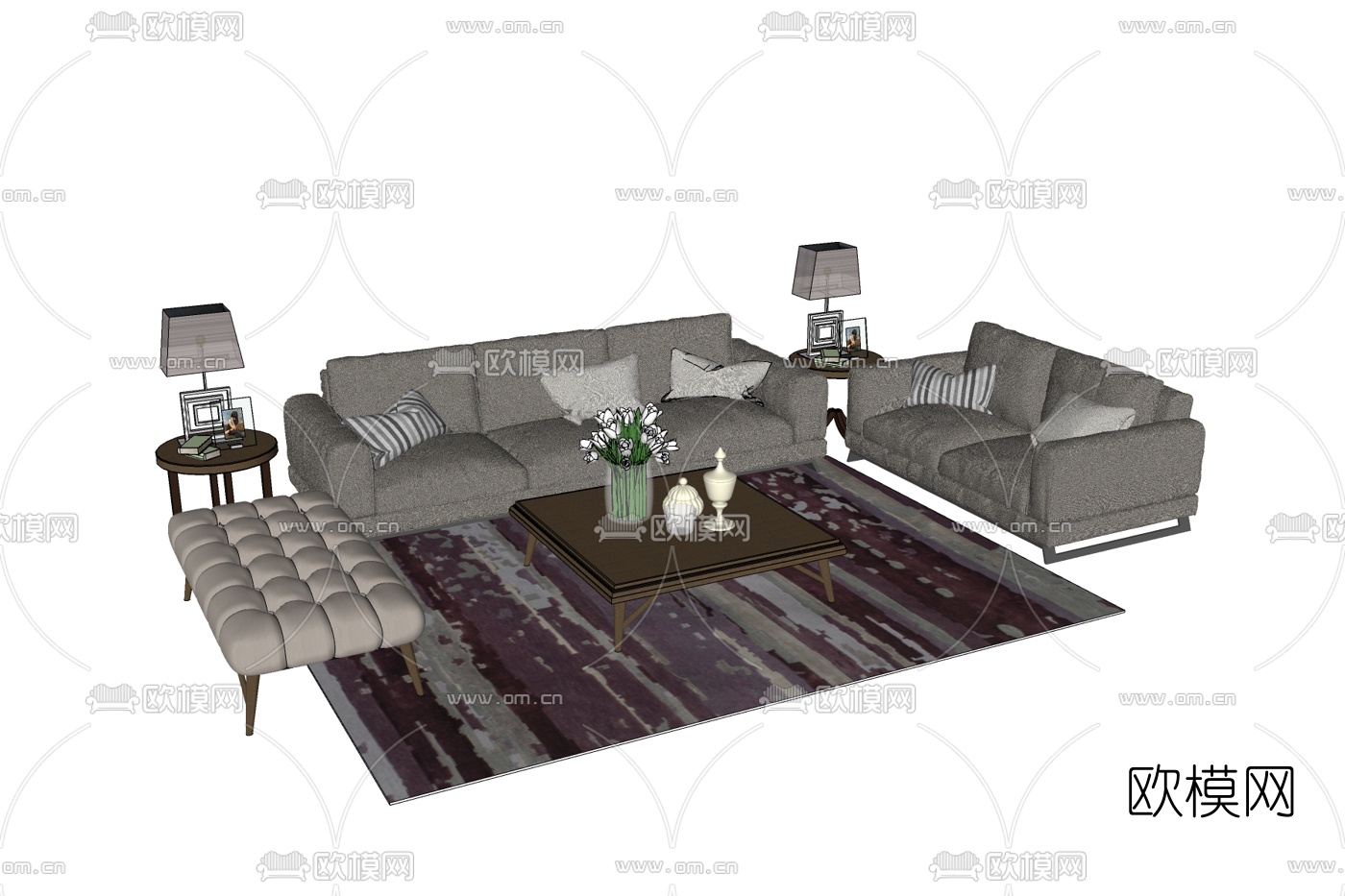 现代布艺沙发组合免费su模型下载
