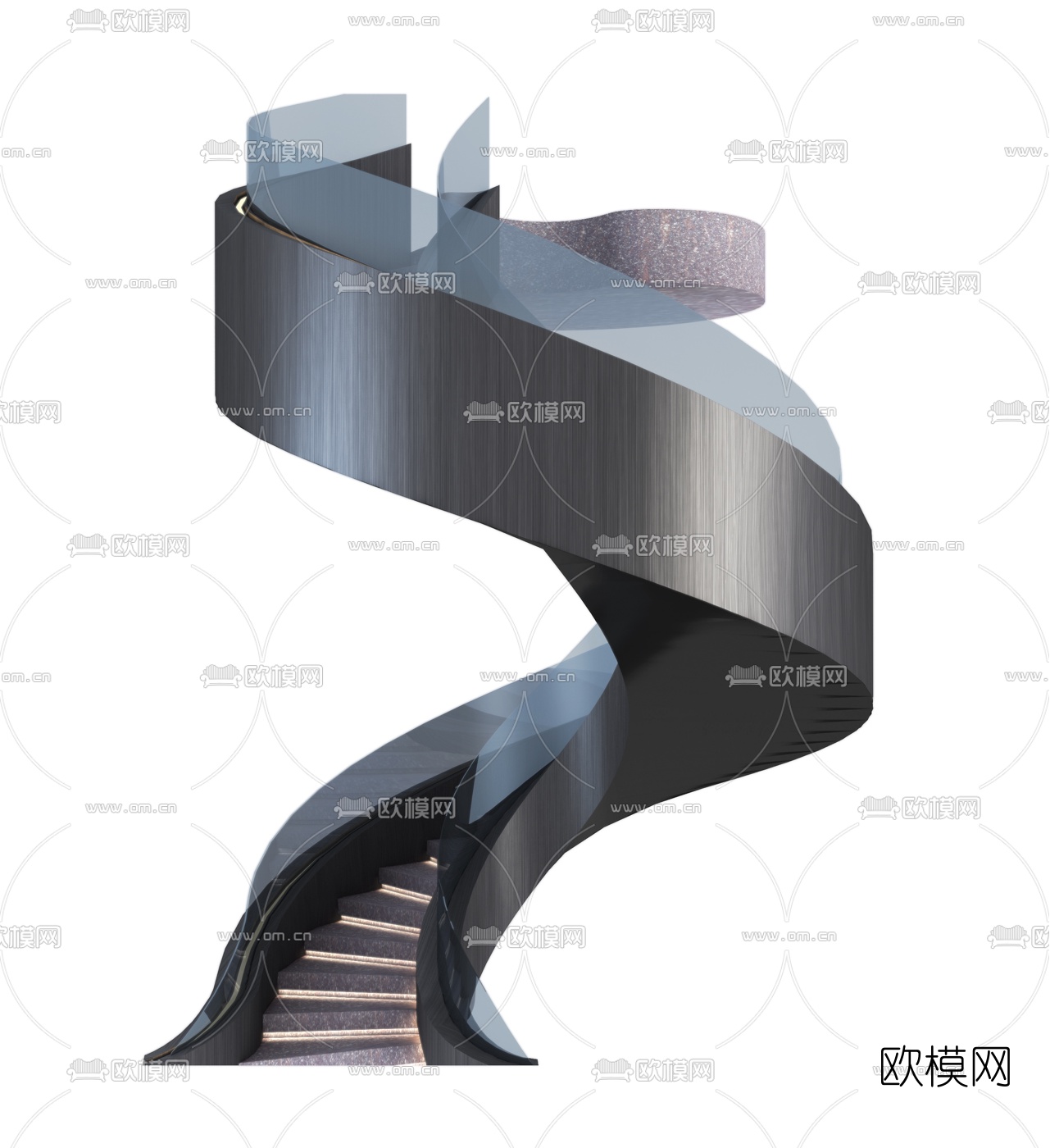 现代玻璃扶手旋转楼梯3d模型