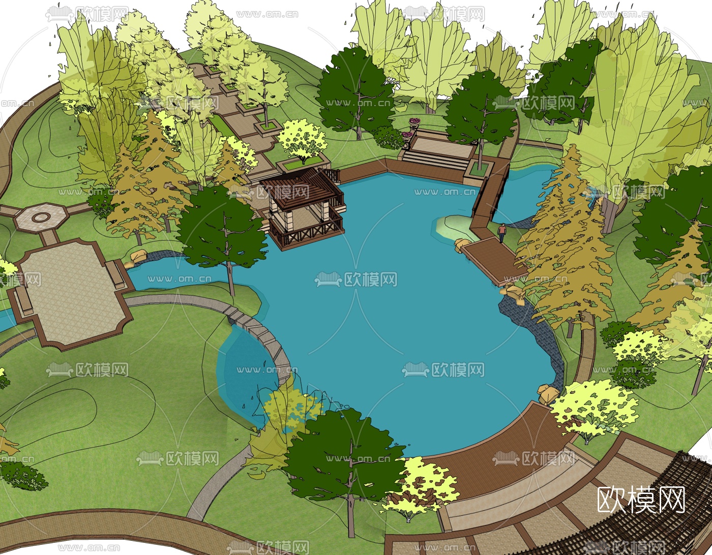 欧式公园景观免费su模型下载