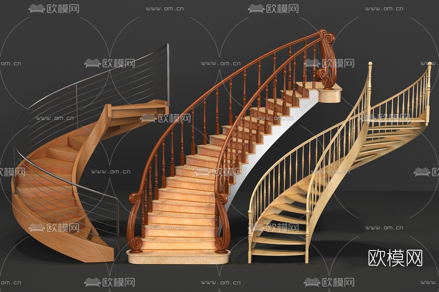 现代旋转楼梯铁艺护栏3d模型
