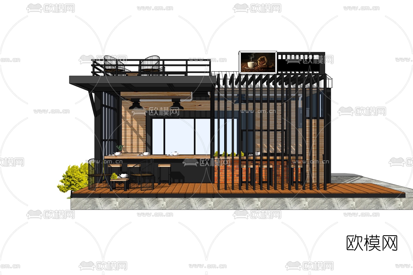 工业风咖啡厅免费su模型下载