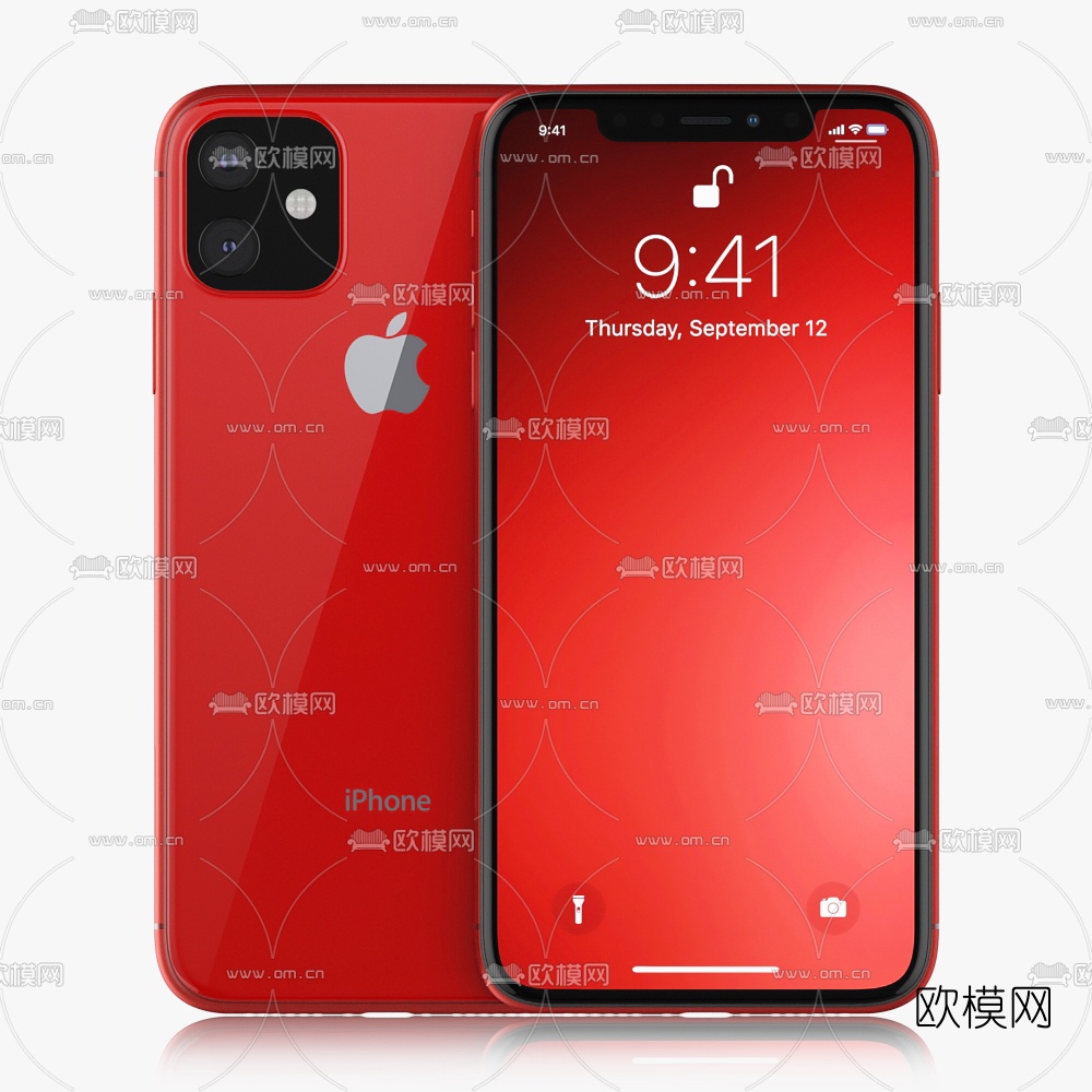现代红色苹果iphone-xir手机3d模型