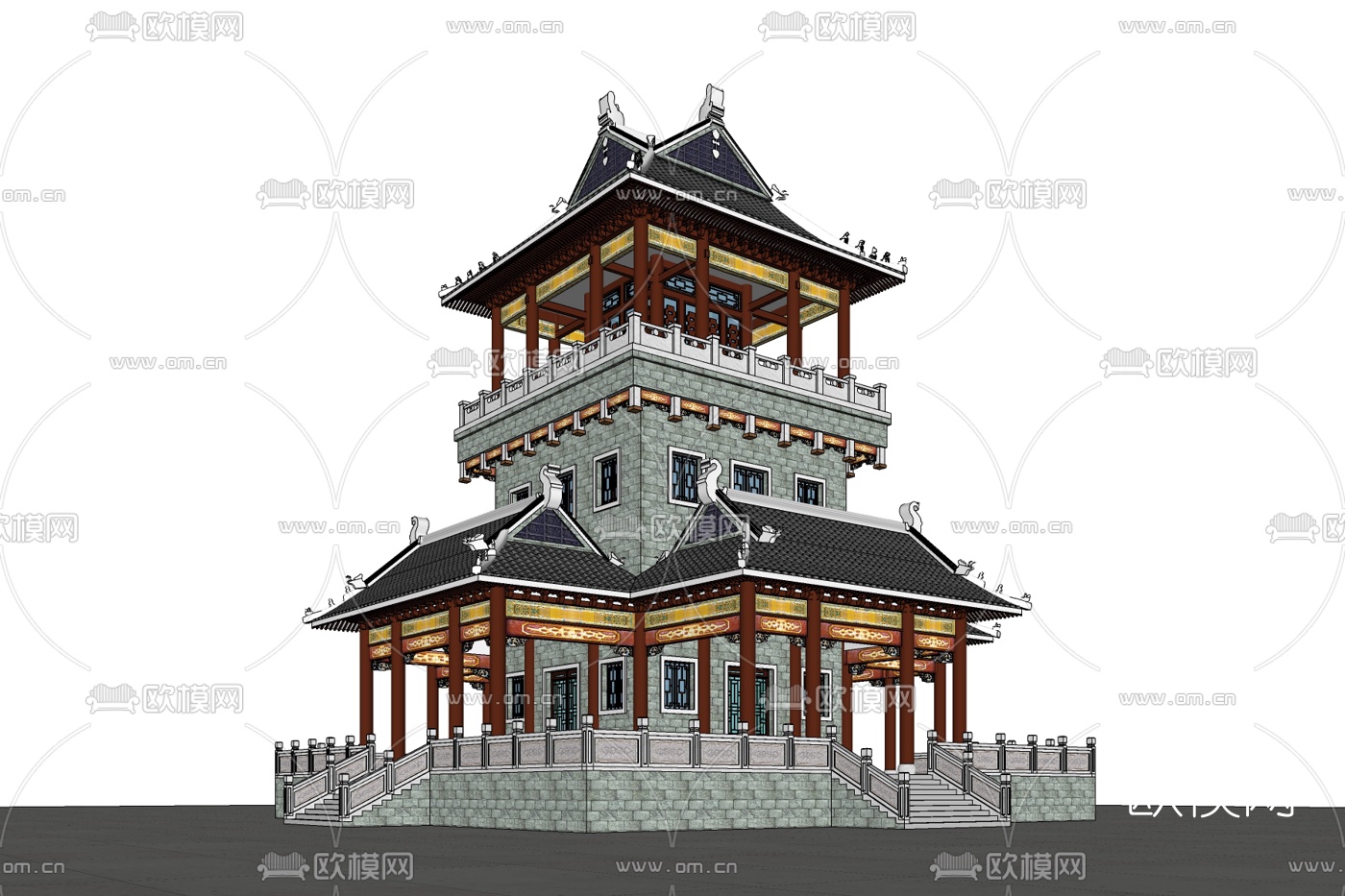 中式古建阁楼免费su模型下载_ID10352449_sketchup模型下载-欧模网