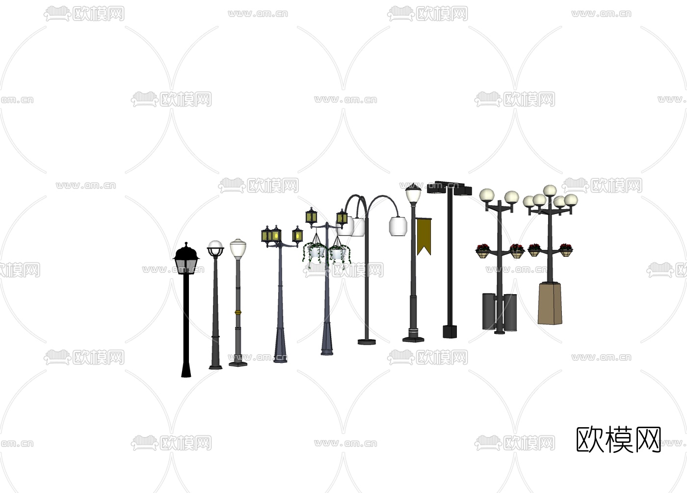 欧式户外景观灯组合免费su模型下载