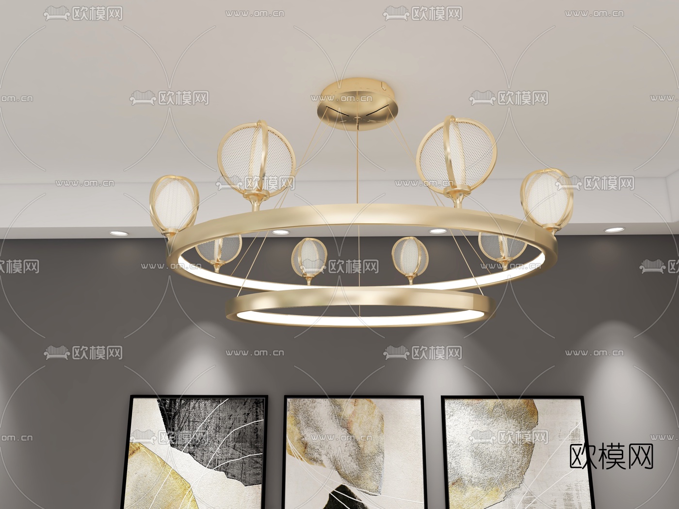 现代环形多头吊灯免费3d模型下载