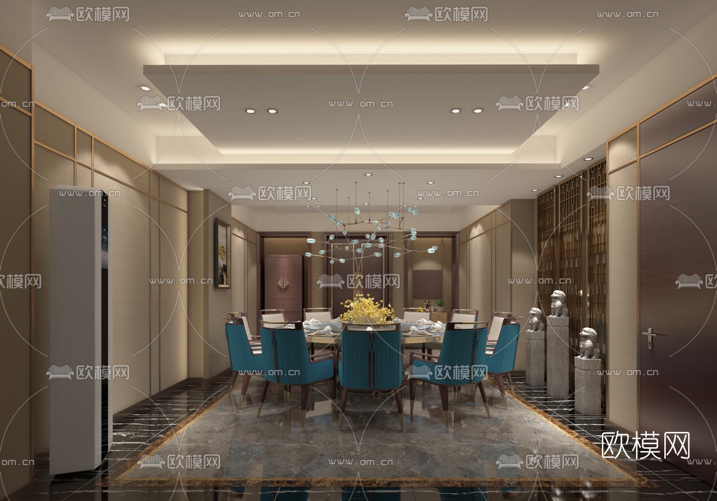 新中式餐厅包房免费3d模型-免费3dmax模型库-欧模网