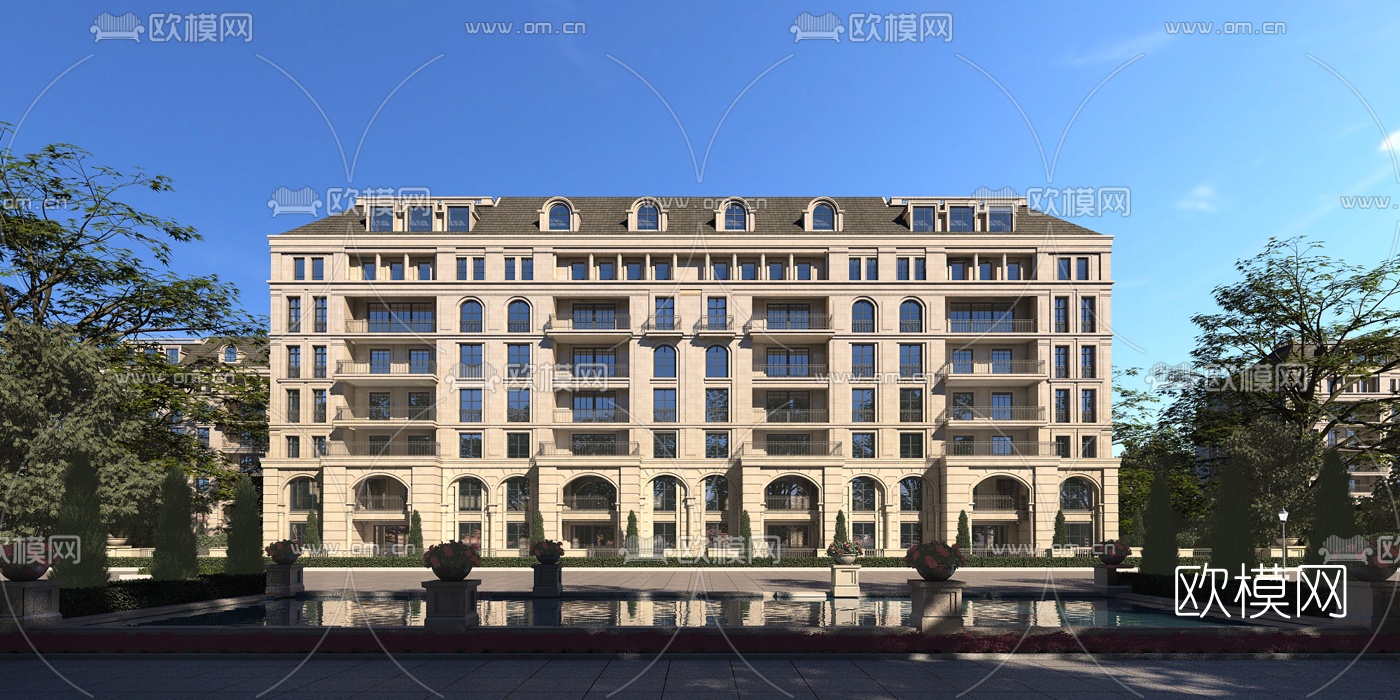 欧式住宅小区建筑外观3d模型下载
