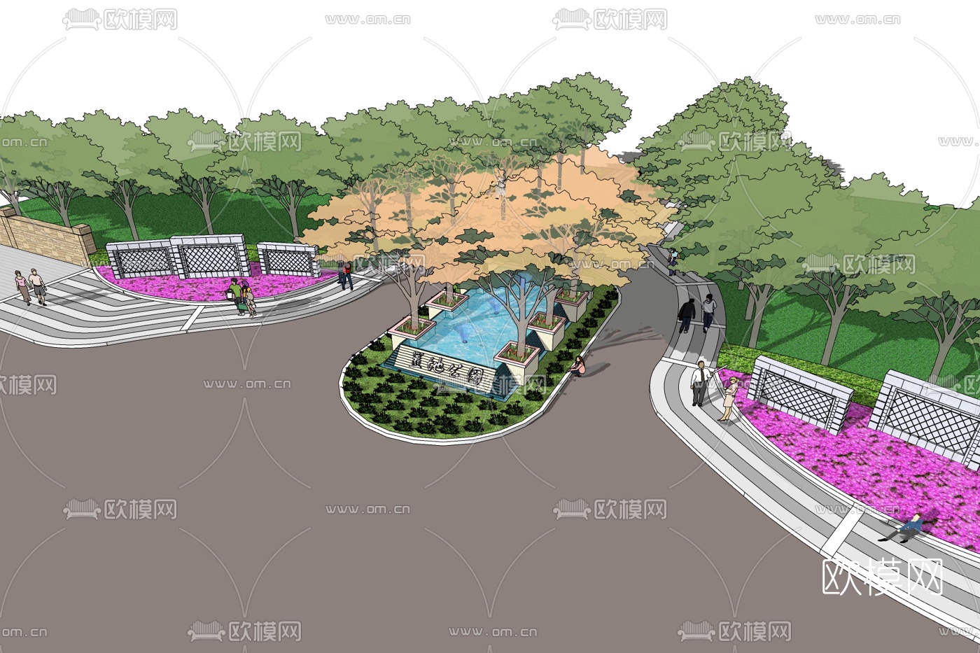 现代湿地公园免费su模型下载