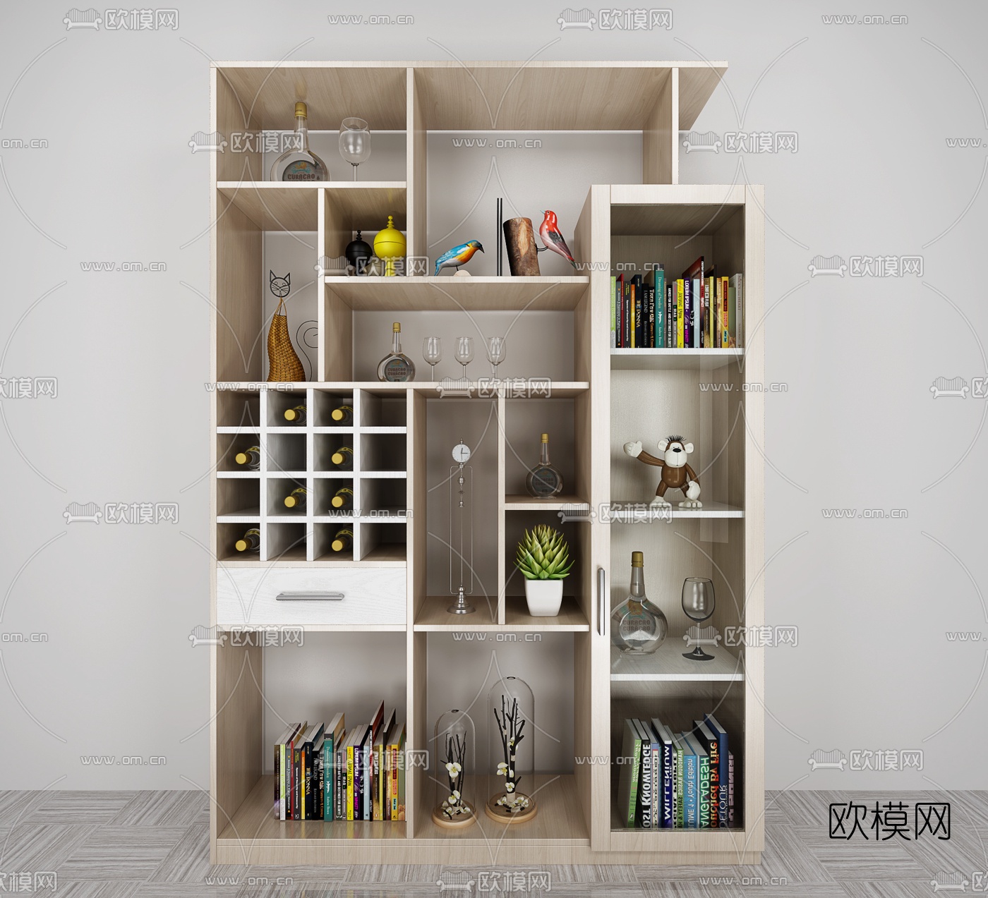 北欧原木多功能装饰酒柜3d模型下载（渲染图3）