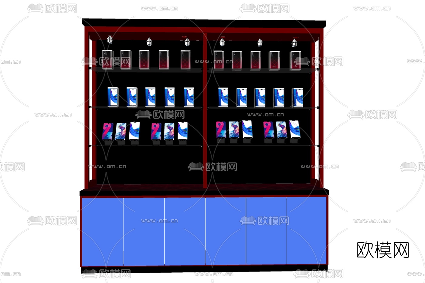 现代实木货架展柜免费su模型下载