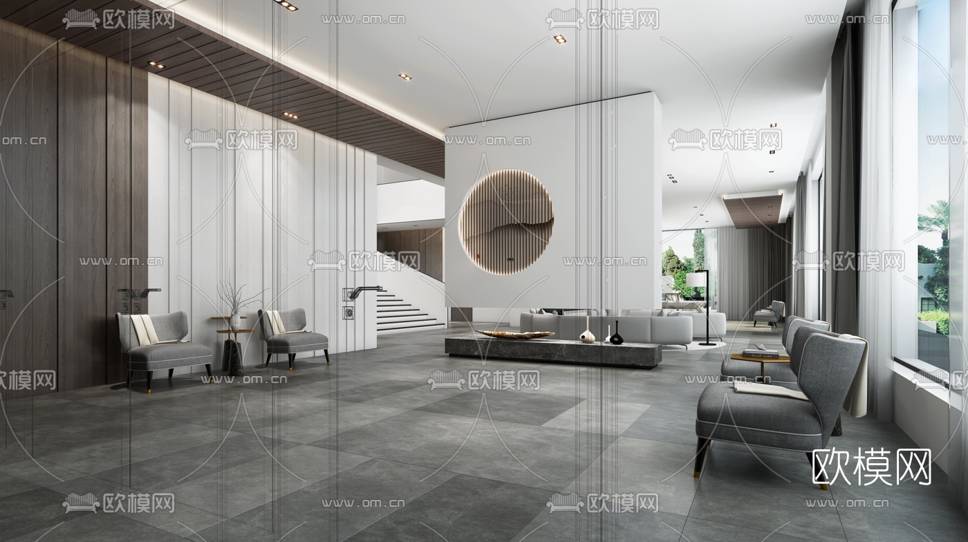 现代会所会客室3d模型下载（渲染图2）