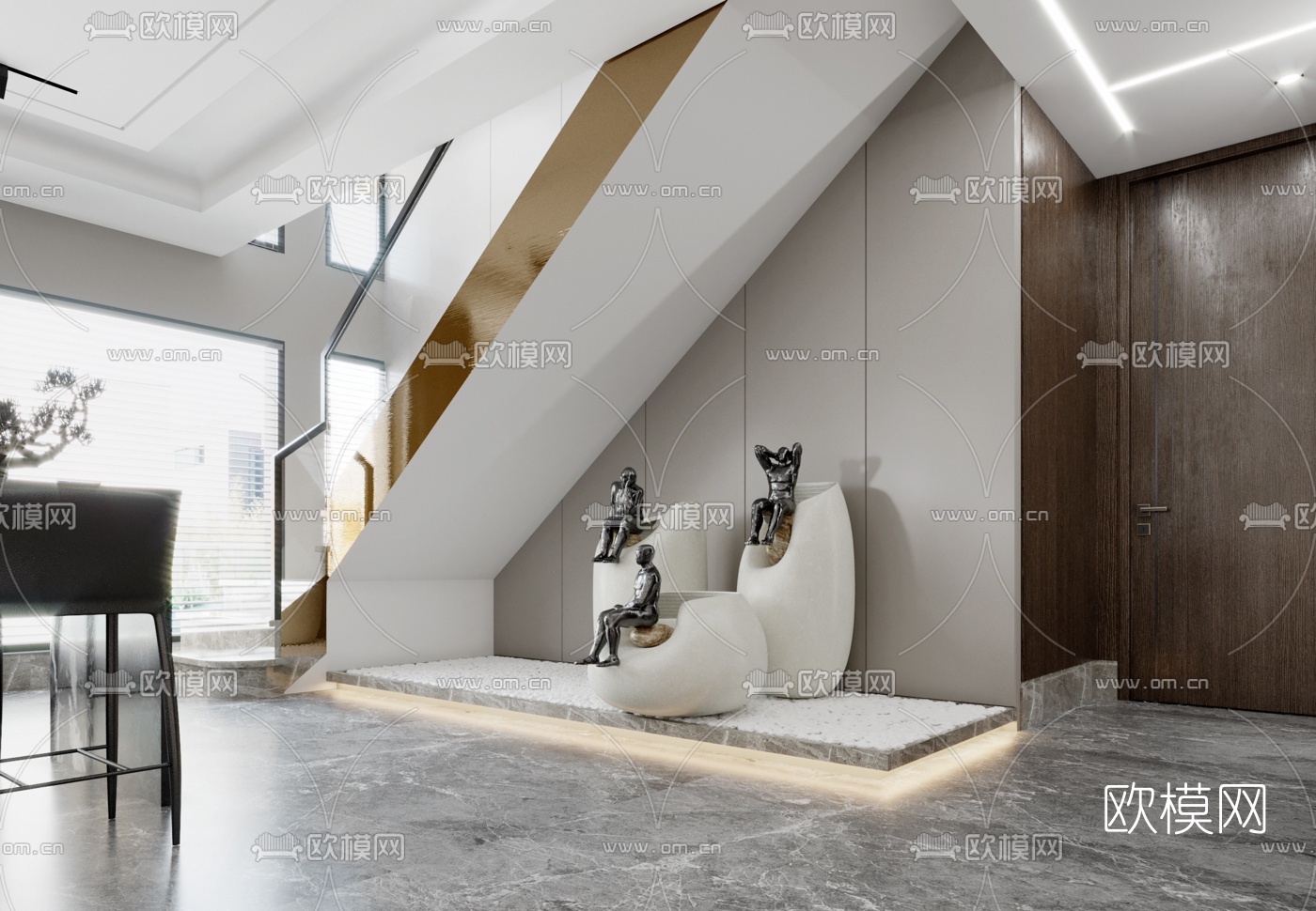 现代别墅客厅餐厅厨房3d模型