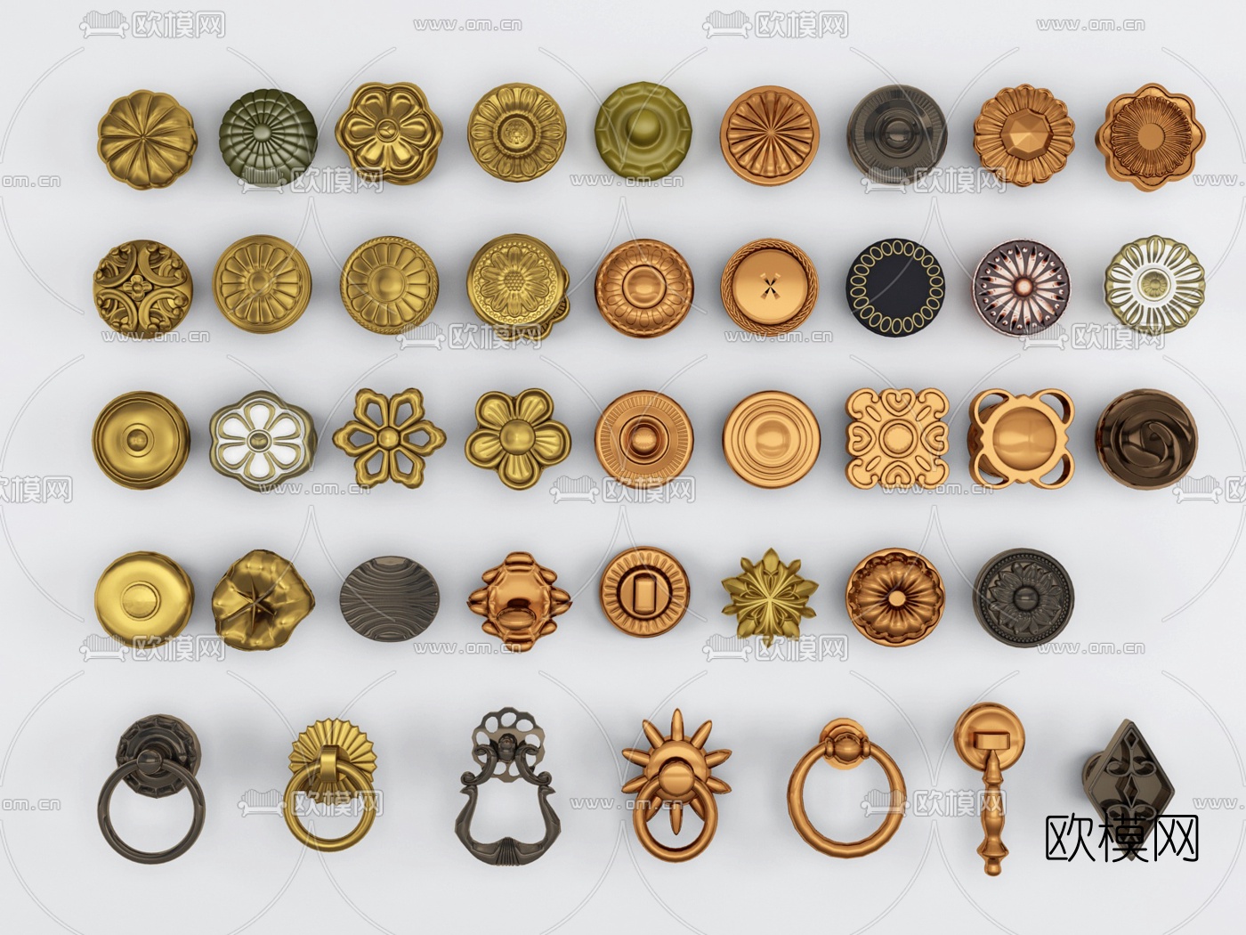 简欧雕花角花门把手3d模型下载