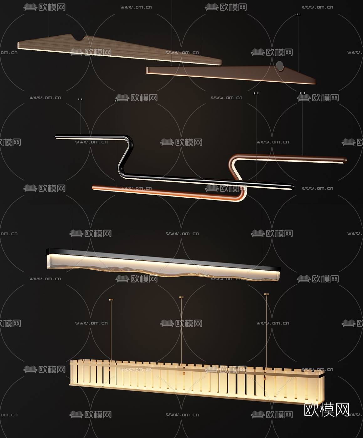 现代条形个性吊灯组合3d模型-免费3dmax模型库-欧模网