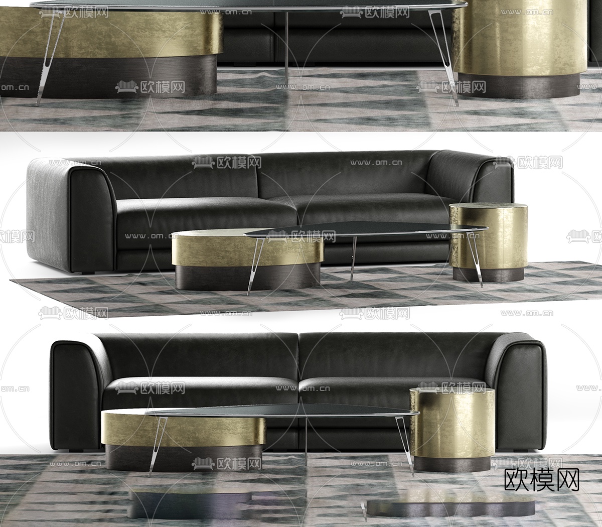 BAXTER 现代皮革多人沙发3d模型下载（渲染图1）