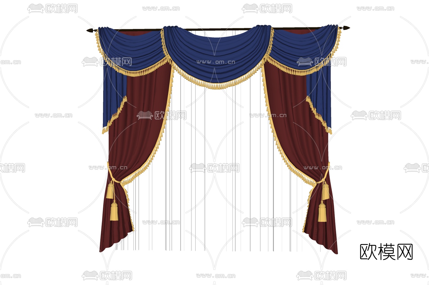 简欧窗帘免费su模型下载