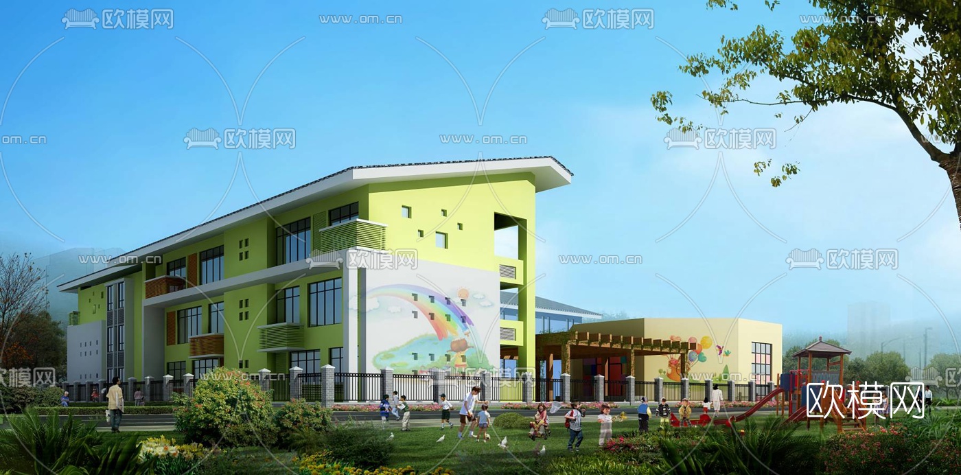 新中式幼儿园鸟瞰3d模型