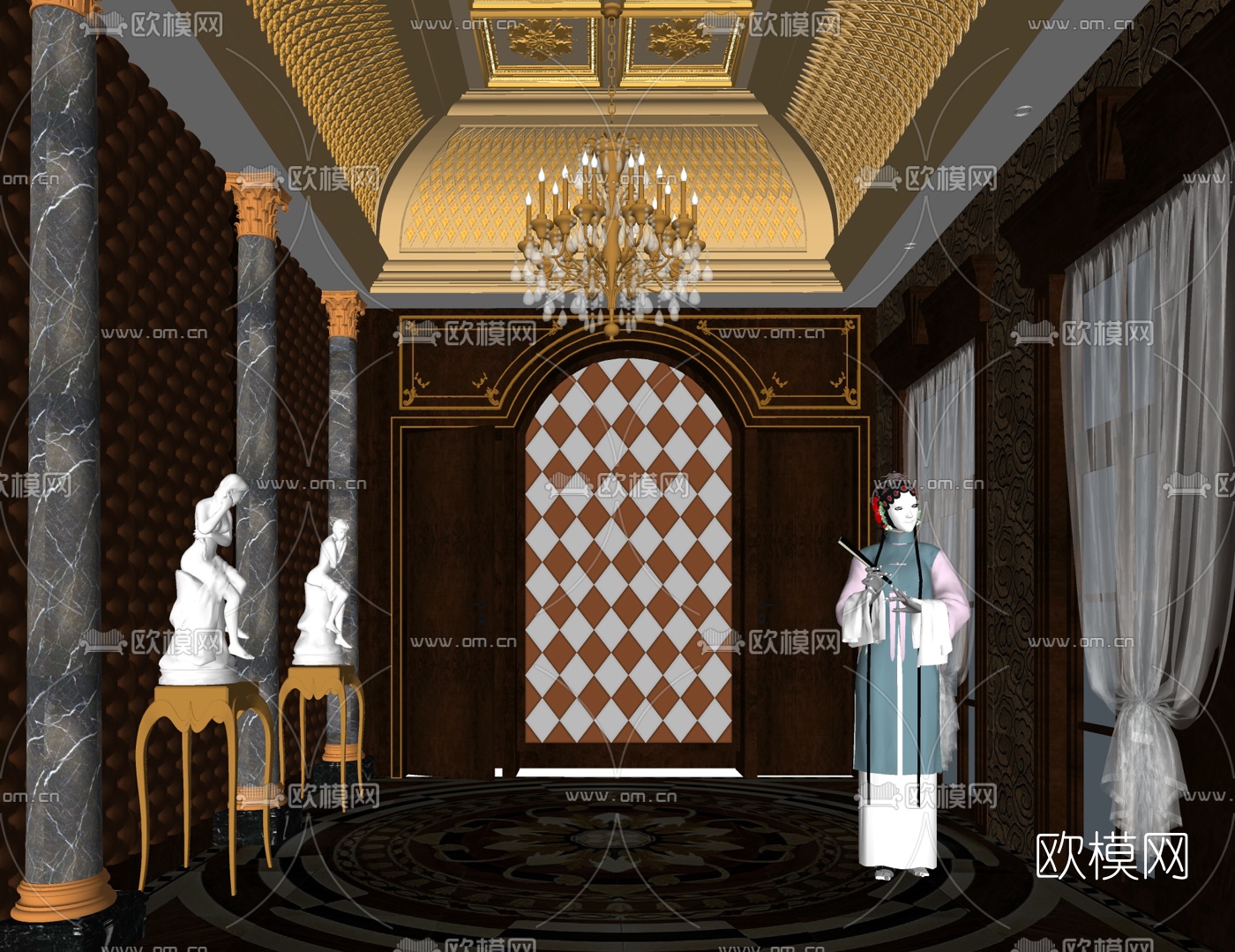 新古典玄关门厅su模型下载