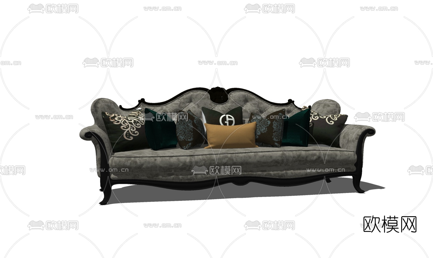欧式布艺多人沙发su模型下载