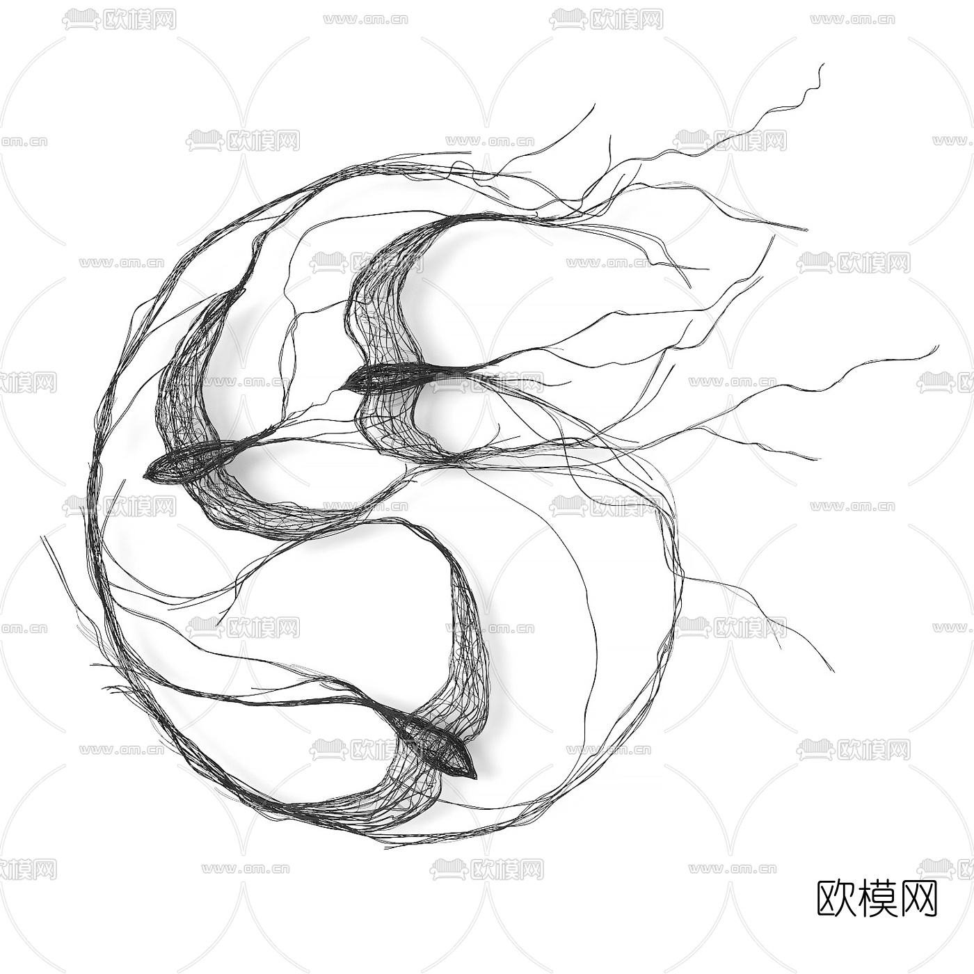新中式藤编阴阳鱼挂件3d模型