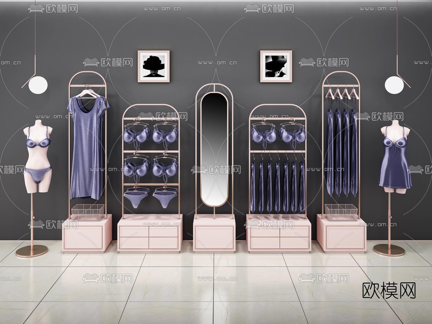 现代内衣睡衣展柜货架3d模型下载