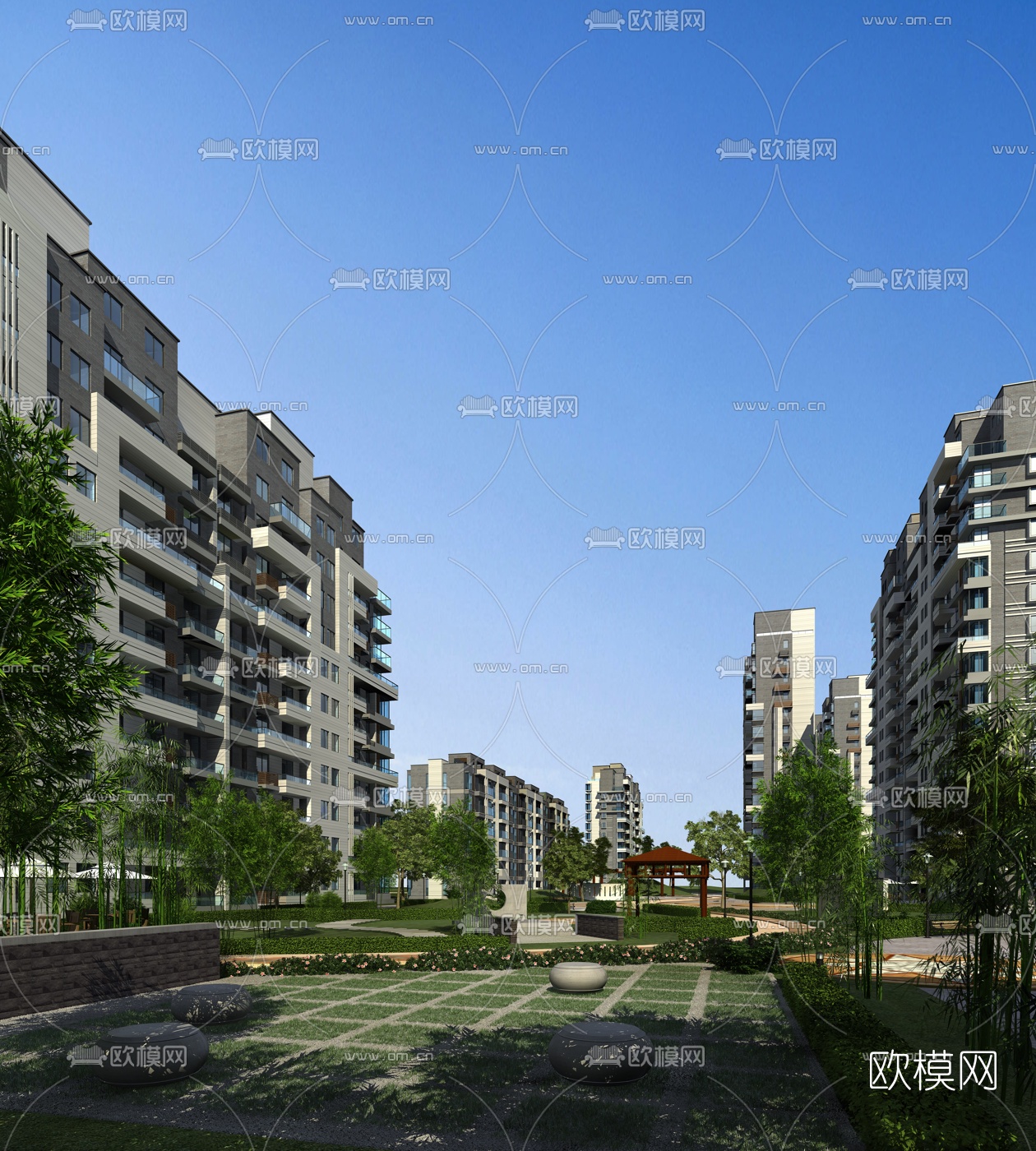 现代住宅小区建筑外观3d模型