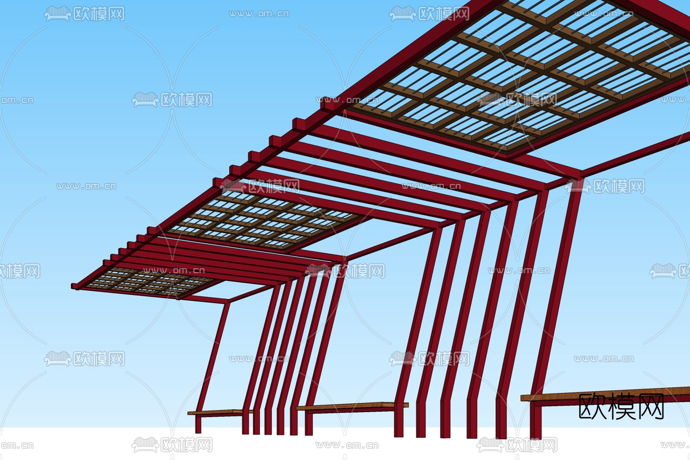 现代廊架凉亭免费su模型下载
