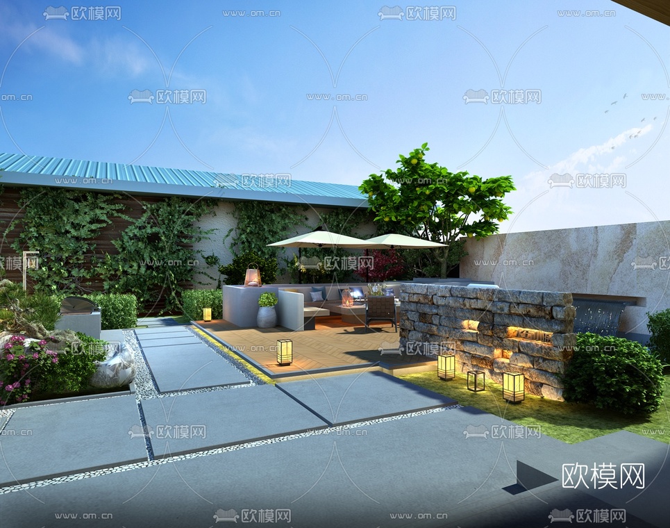 现代庭院花园3d模型下载_ID10048949_3dmax免费模型-欧模网