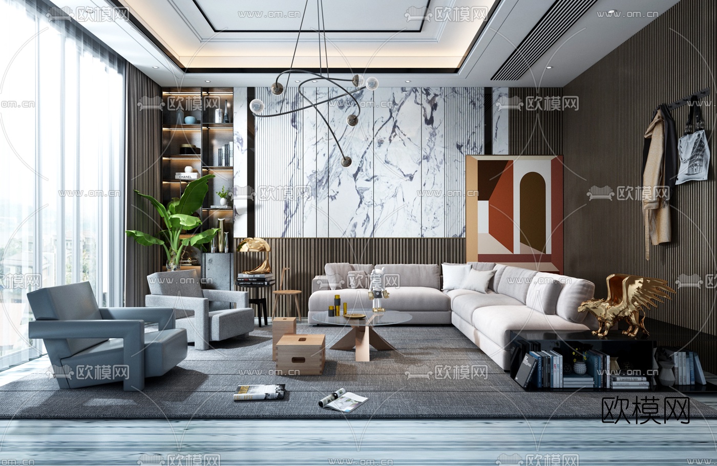 现代轻奢客厅3d模型下载