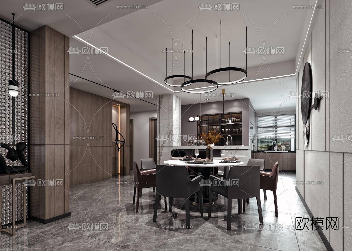 现代客厅餐厅3d模型