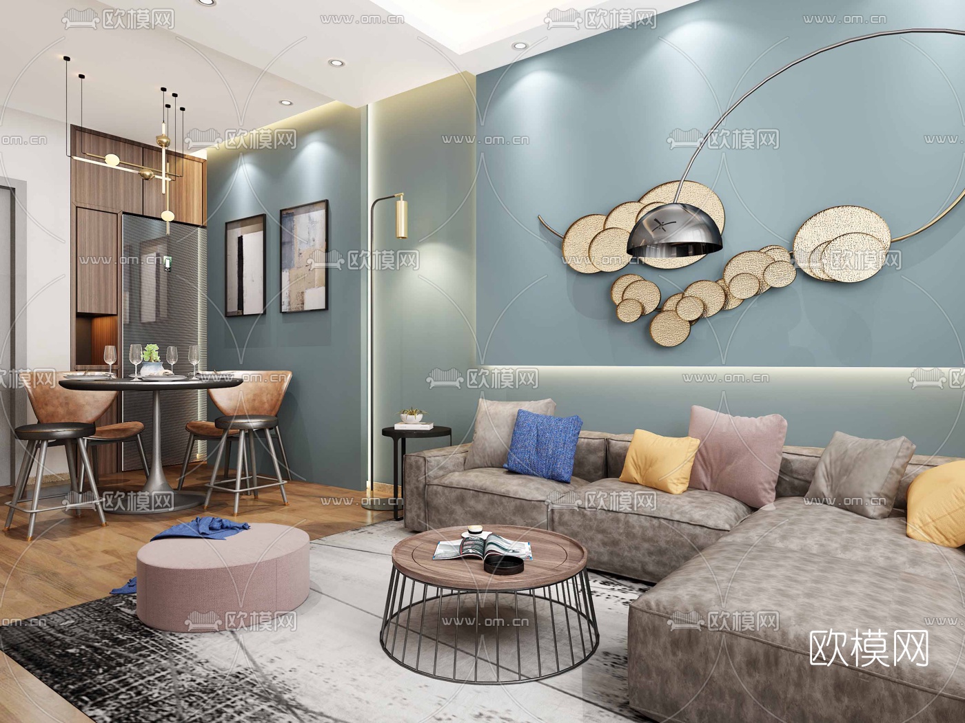 工业风客厅餐厅3d模型