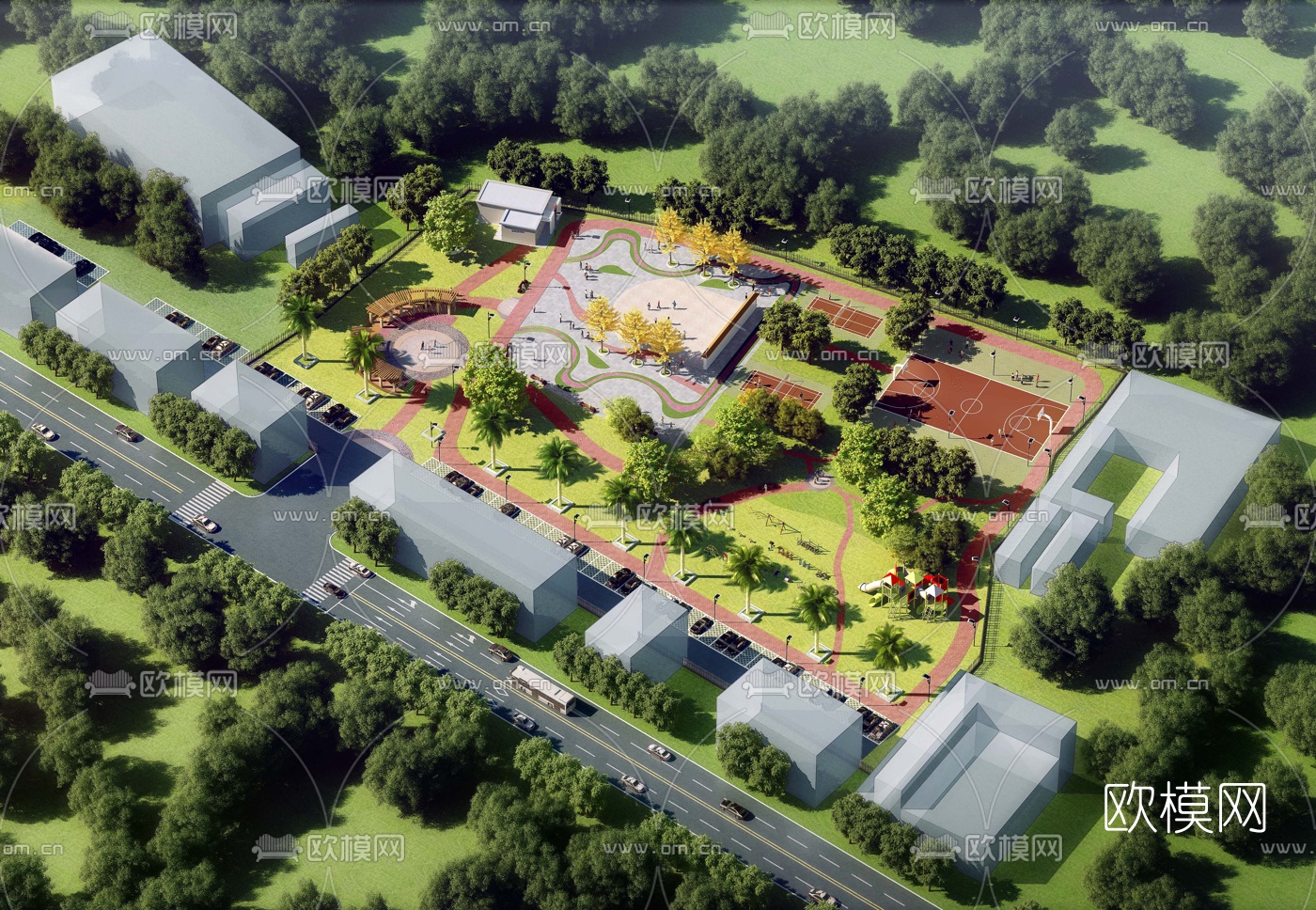 现代公园广场鸟瞰规划3d模型
