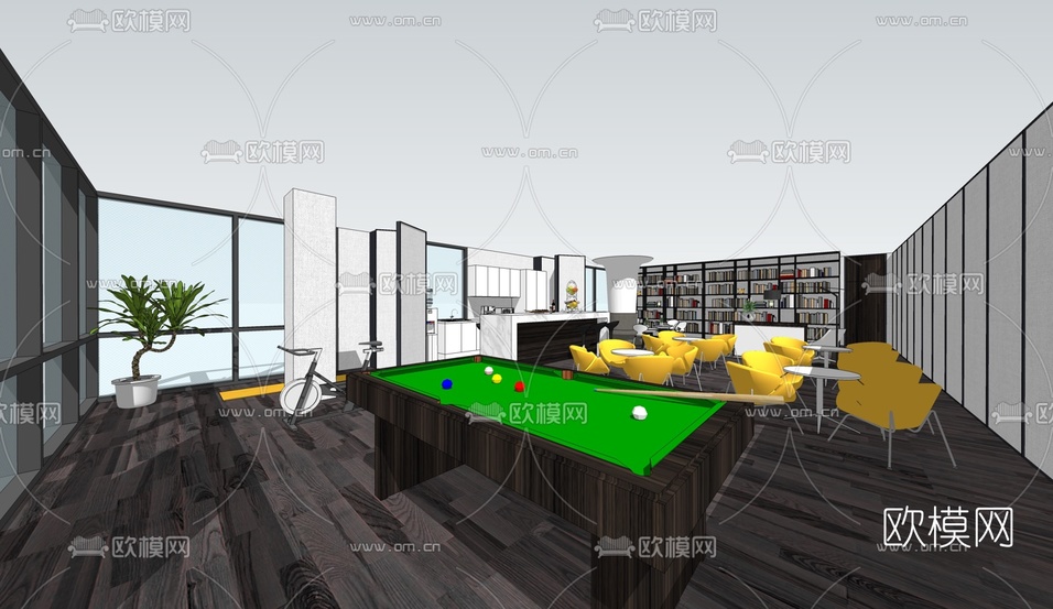 现代茶水间休闲区su模型下载(渲染图1)