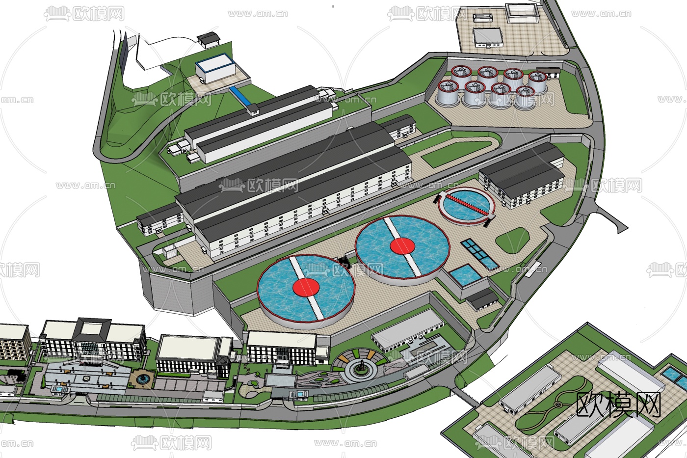 中式工业区规划免费su模型下载
