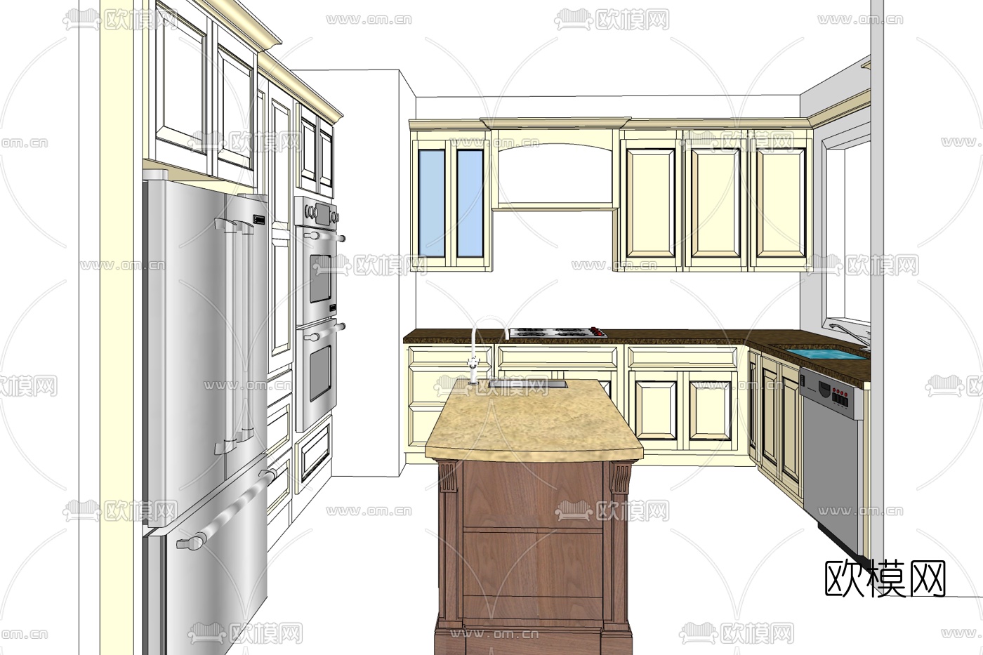 欧式厨房免费su模型下载