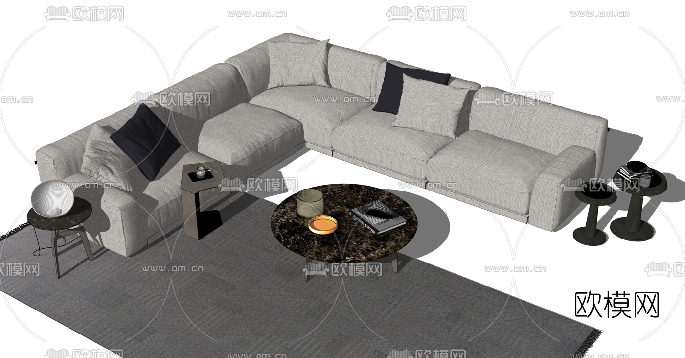 现代布艺转角沙发组合su模型