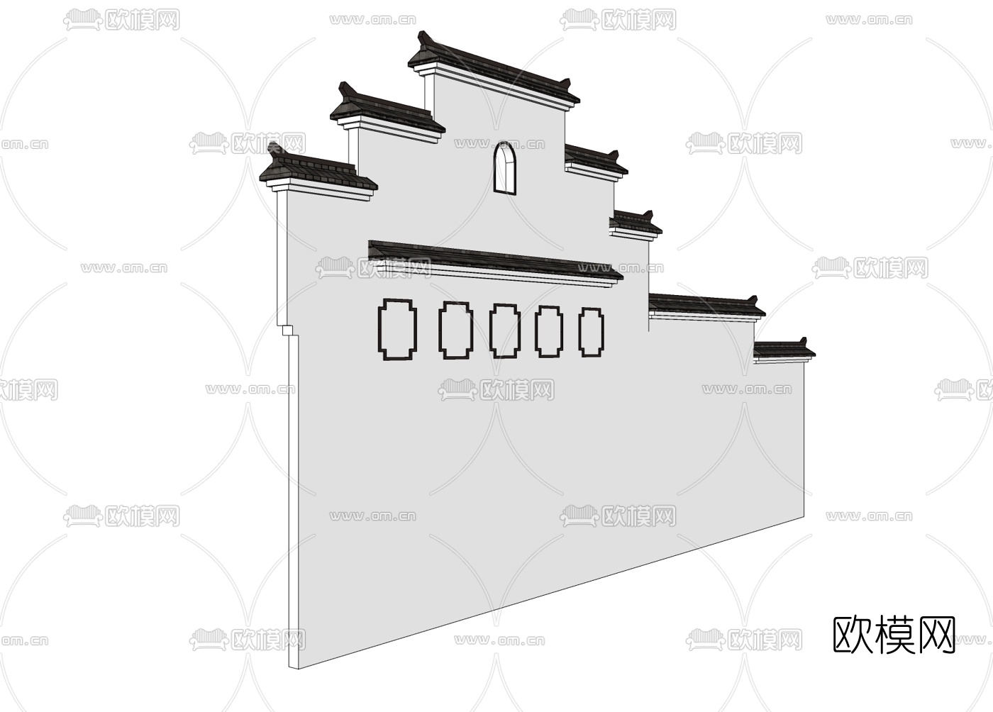 新中式马头墙免费su模型下载