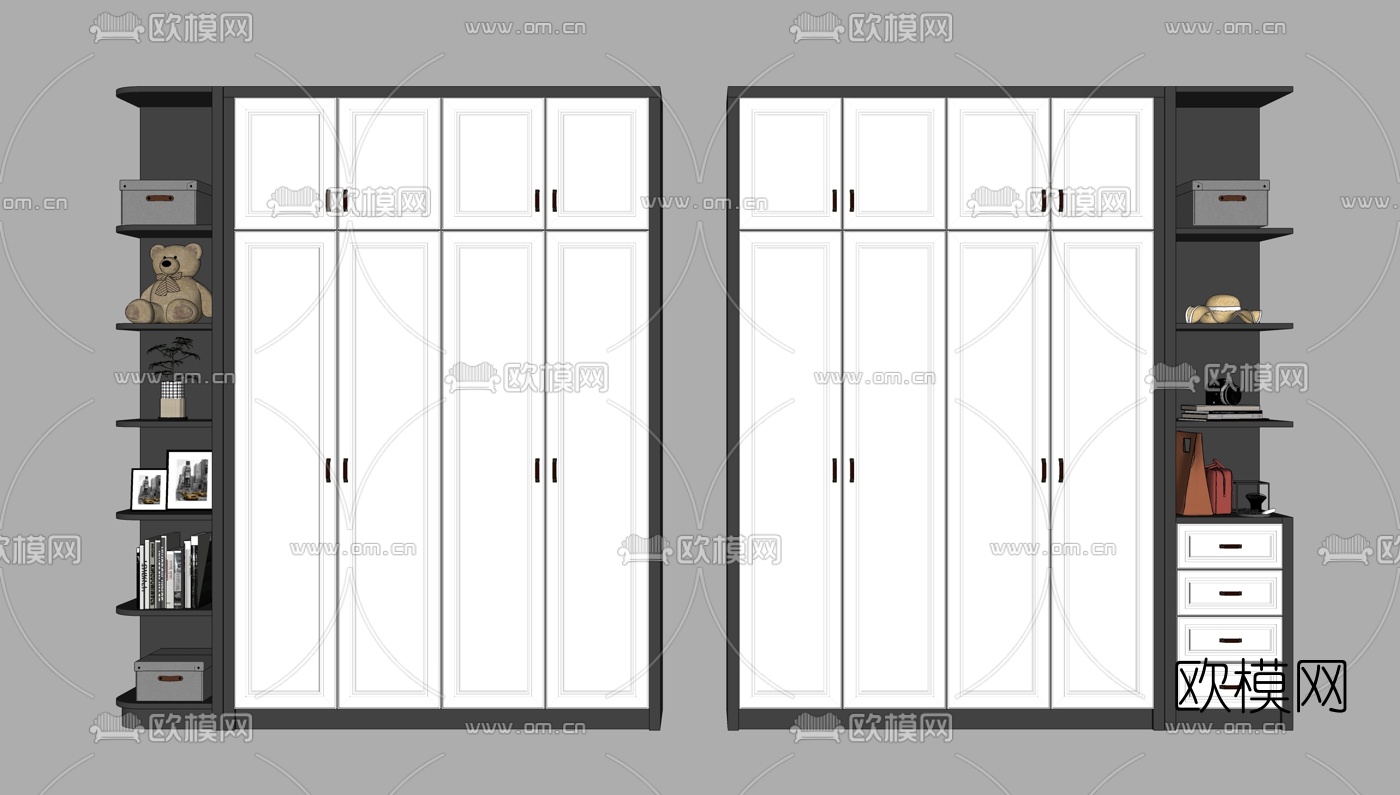 简欧实木衣柜su模型下载