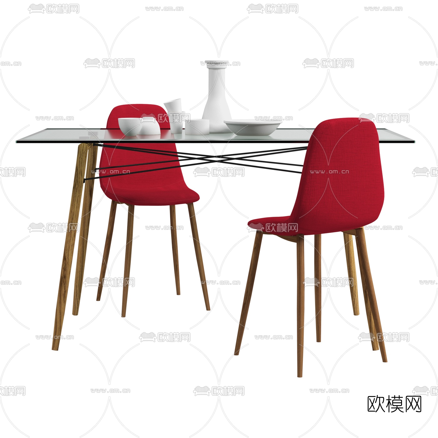 现代方形吧台吧台椅组合3d模型下载