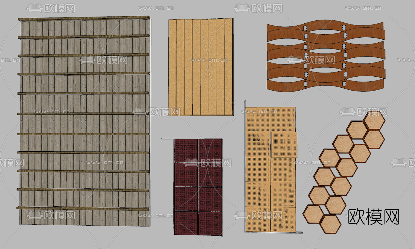 现代工装吊顶护墙板su模型下载（渲染图2）