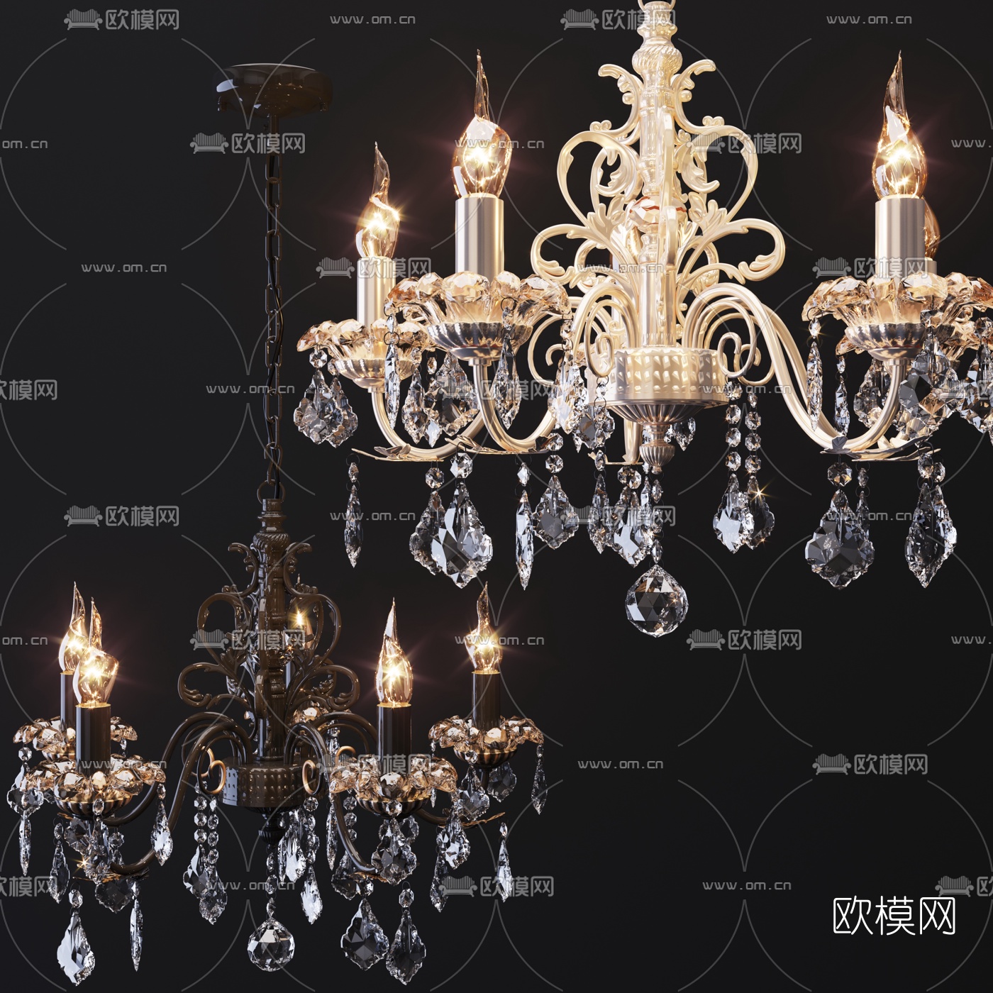 欧式金属烛台小吊灯3d模型-免费3dmax模型库-欧模网