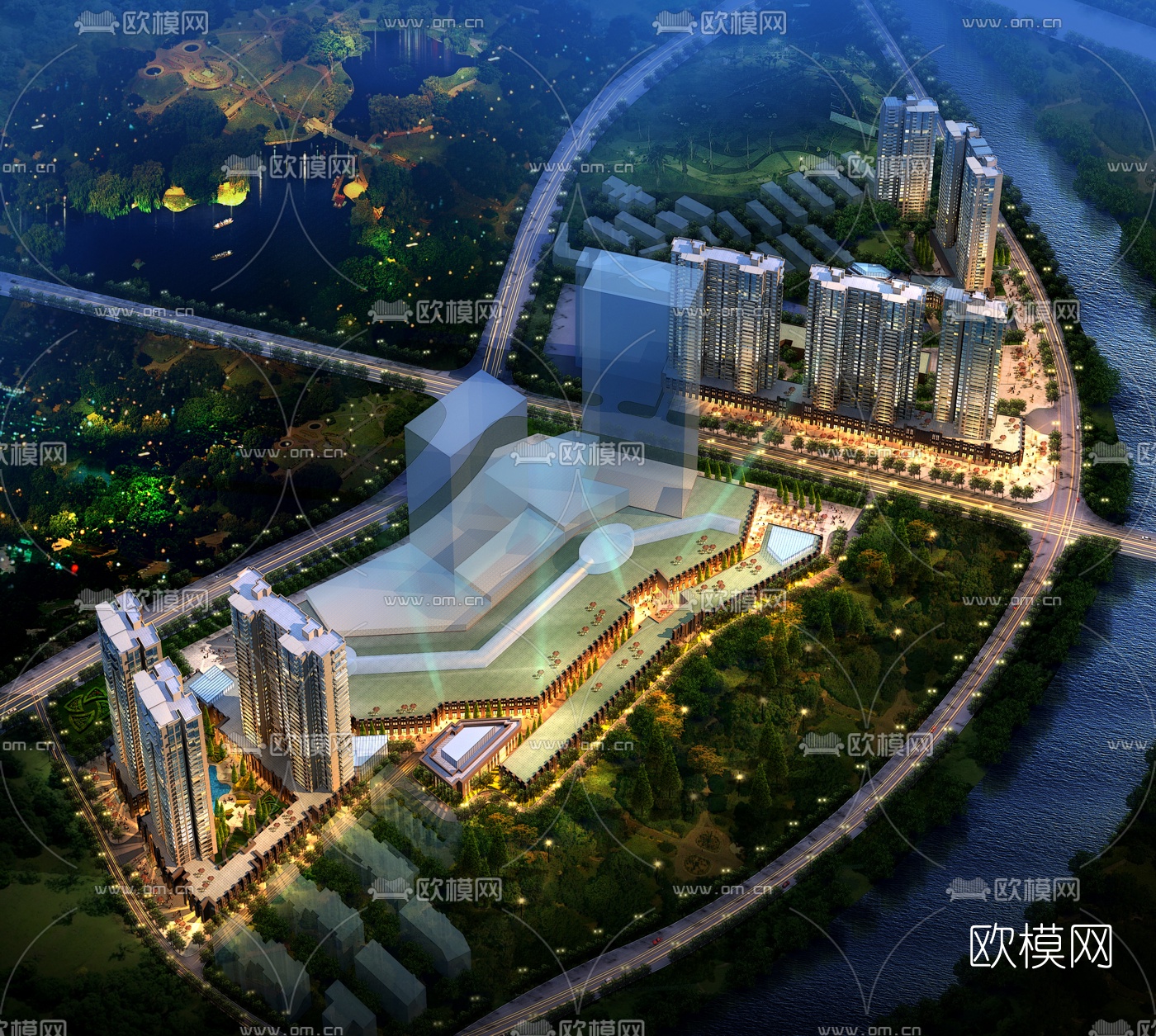 现代商业广场免费su模型下载（渲染图1）