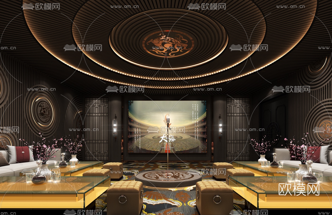 中式KTV包房3d模型下载（渲染图2）