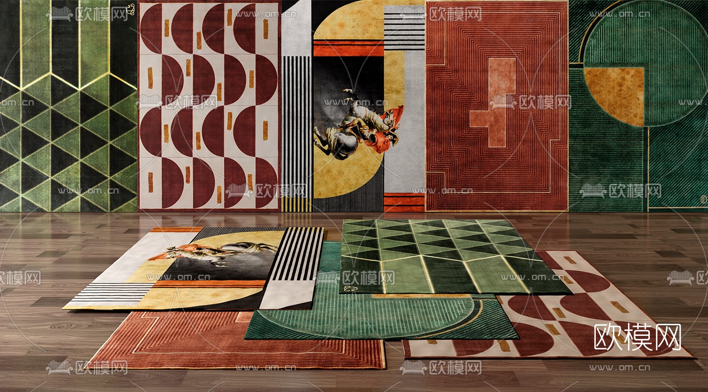现代布艺地毯组合3d模型下载