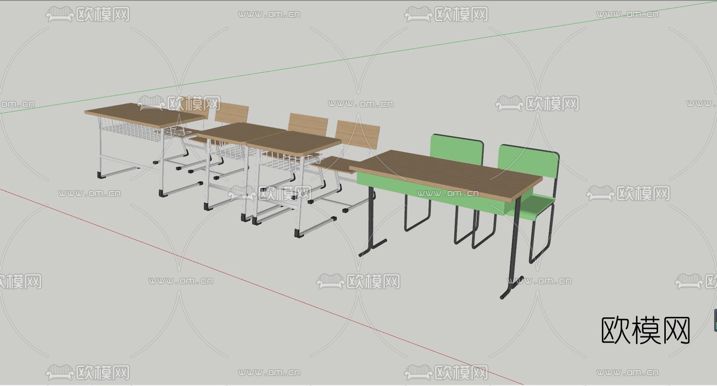 现代学生课桌椅su模型下载