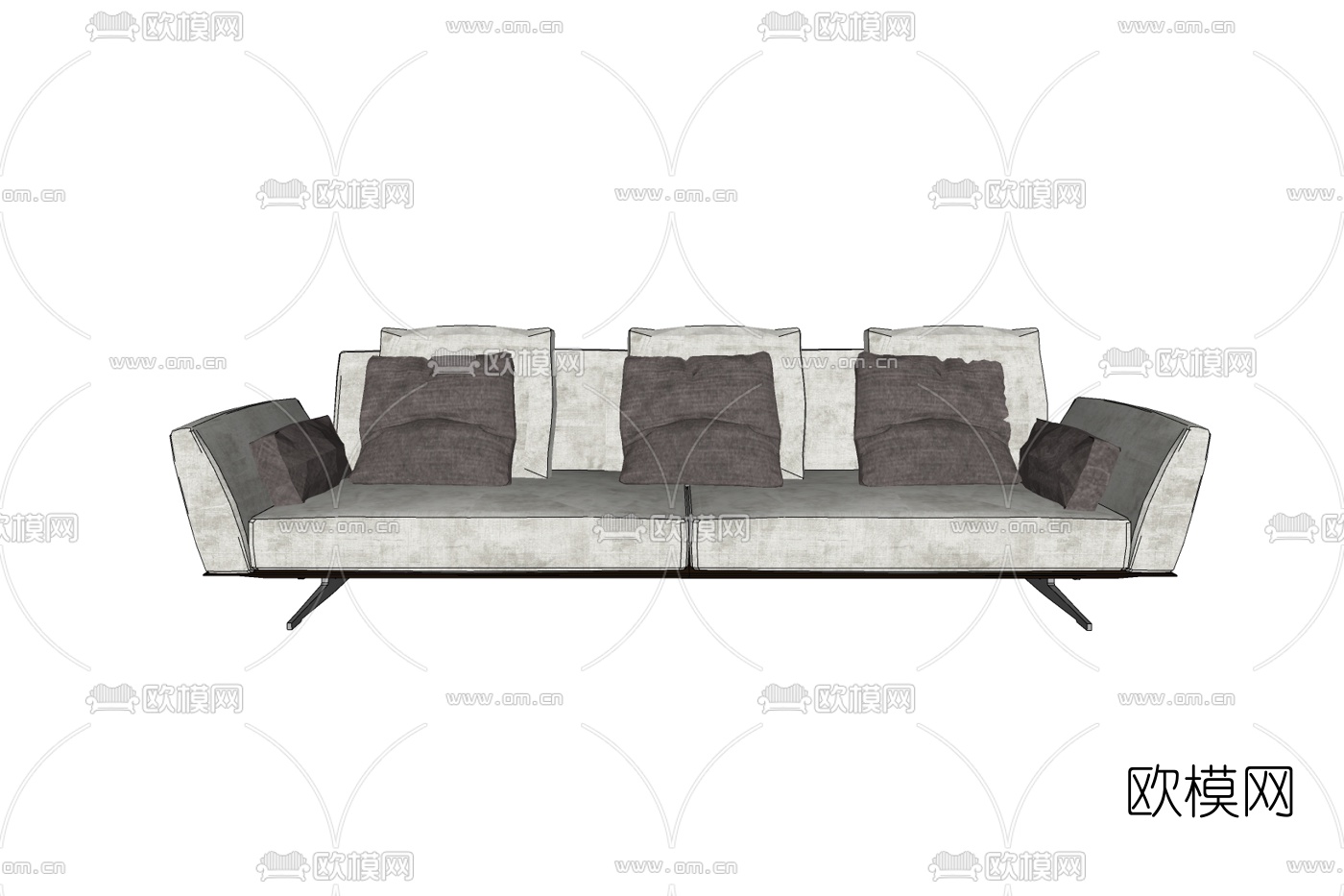 现代布艺多人沙发免费su模型下载