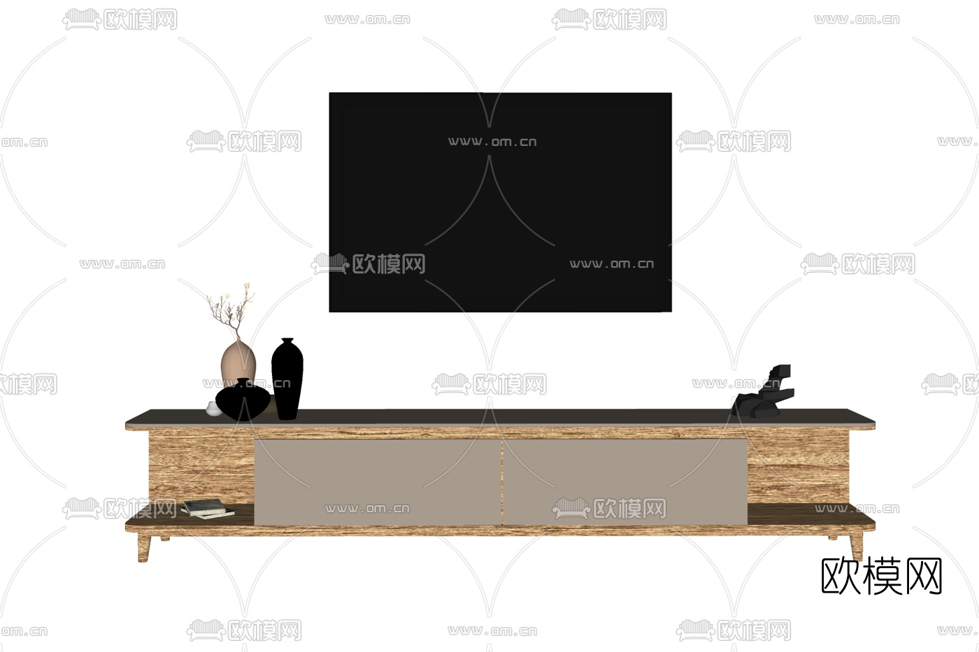 新中式实木电视柜免费su模型