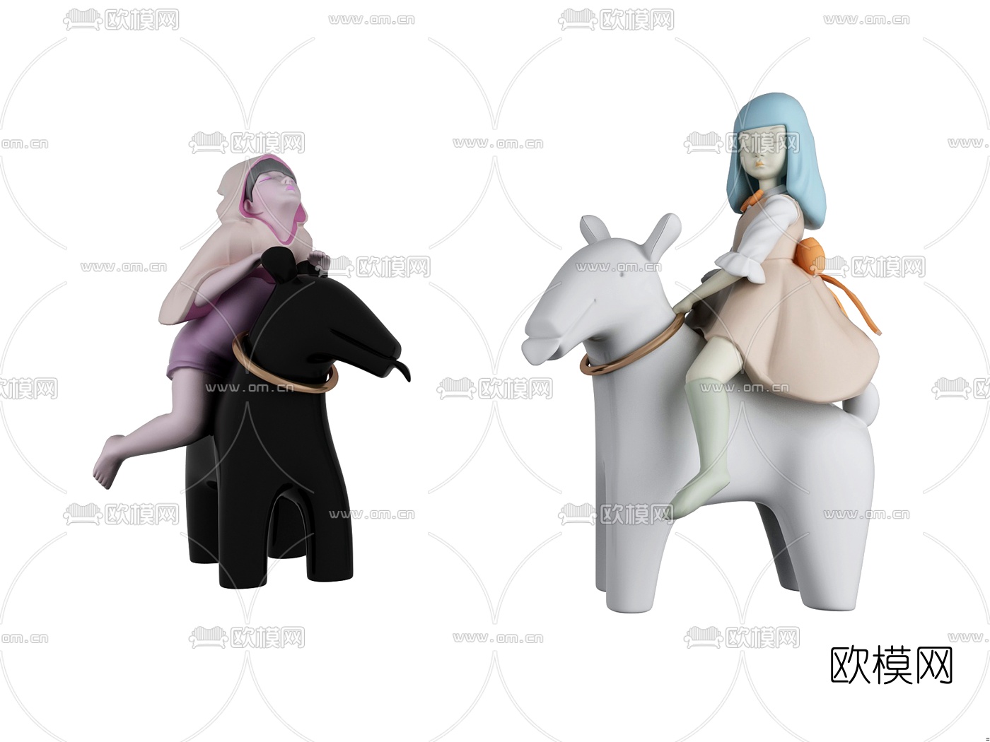 现代骑马少女手办玩具3d模型下载