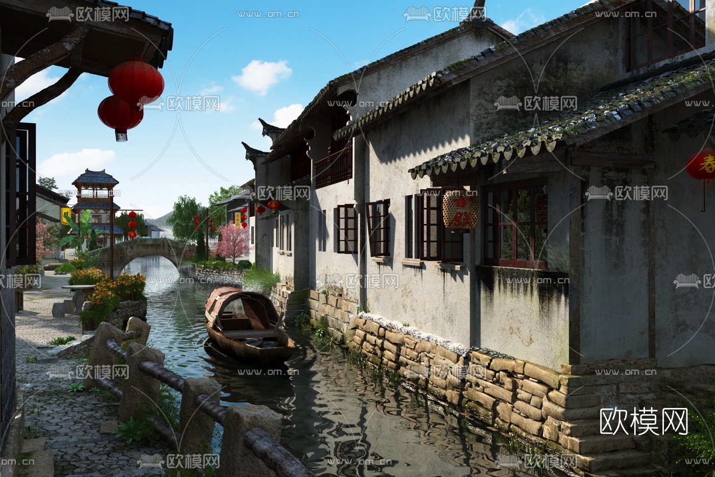 中式建筑古镇水乡3D模型