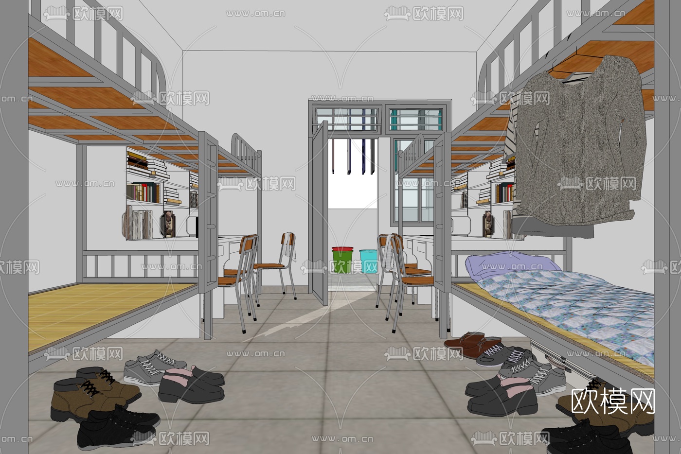 现代学校宿舍su模型下载（渲染图2）
